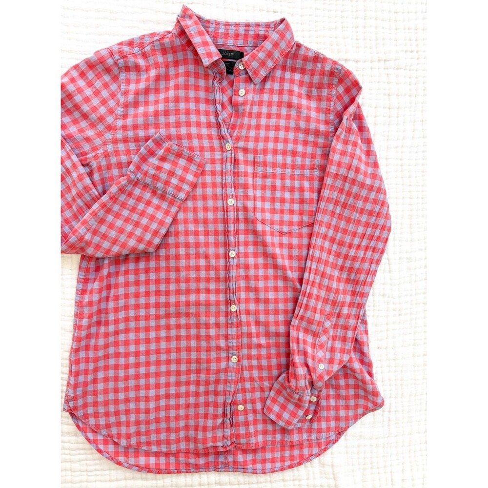 J.Crew Boy Fit Gingham Button Down Shirt Pink Purple Size 4